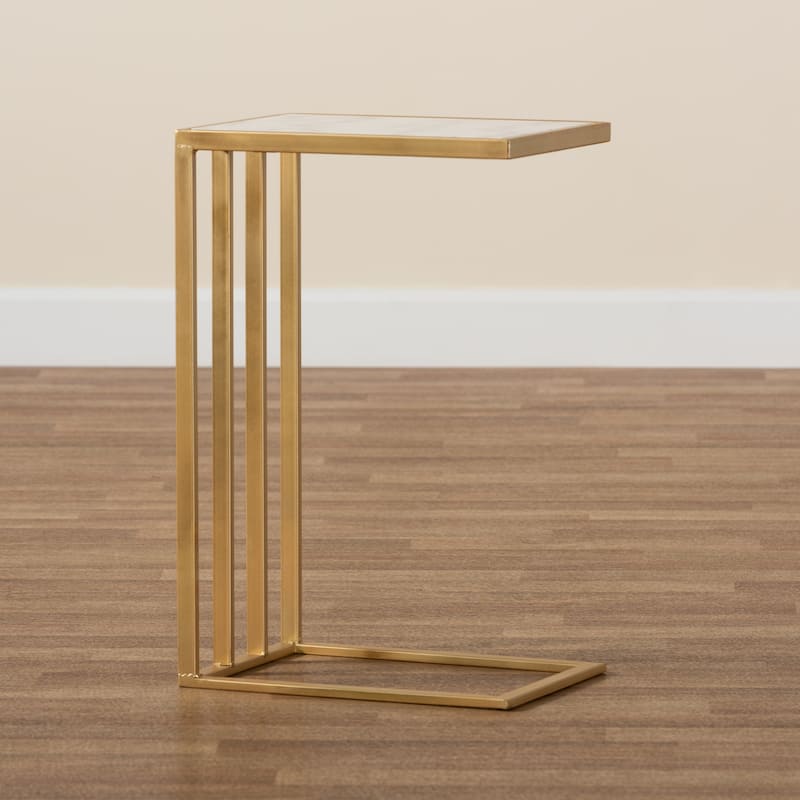Parkin Modern and Contemporary C Shaped End Table with Marble Tabletop