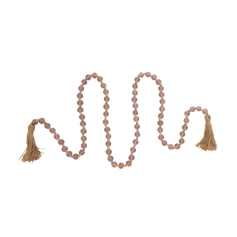 Glass Handmade Round Long Beaded Garland with Tassel with Knotted Brown Jute