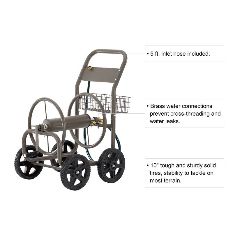 Glitzhome 36"H Steel Garden 4-Wheel Reel Cart with Hose