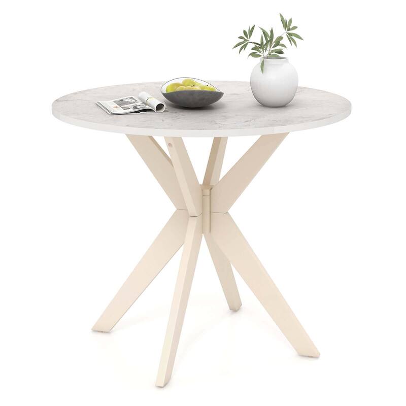 Costway Round Dining Table 36" Faux Marble Tabletop Rubber Wood Legs - See Details - White