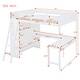 Full Size Loft Bed with Desk & Storage Shelf, Wooden Bed Frame with Full-Length Guardrail for Kids Boys Girls Teens Adults,White