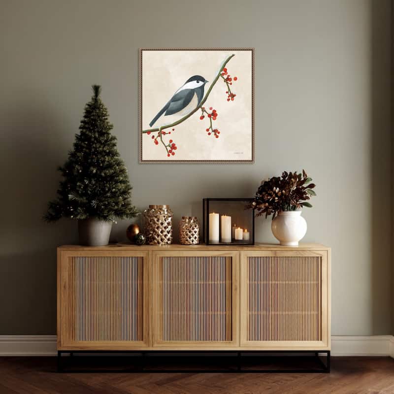 Festive Friends II by Danhui Nai (22 x 22 in.), Framed Canvas Wall Art Print - Sylvie Beaded Dark Gold