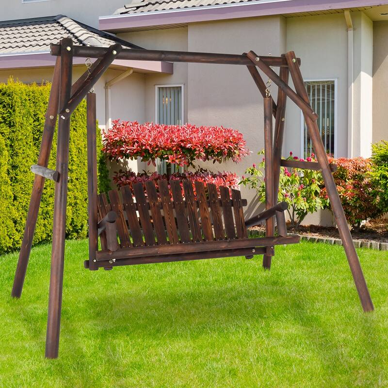 Outdoor Swing with Stand, Rustic Loveseat Swing Chair for 2 Person