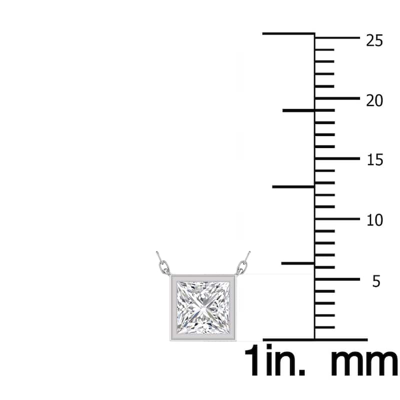 Marquee Lab Grown 1 Carat Princess Cut Bezel Set Diamond Solitaire Pendant in 14K White Gold