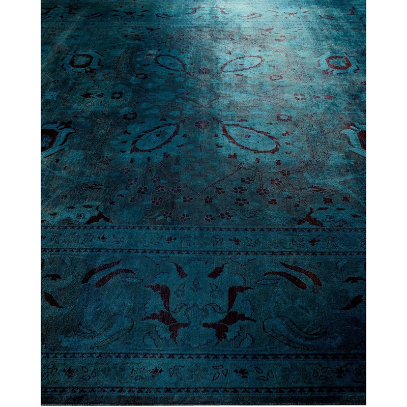 Overton Hand Knotted Wool Vintage Inspired Modern Contemporary Overdyed Charcoal Area Rug - 10' 2" x 13' 9"