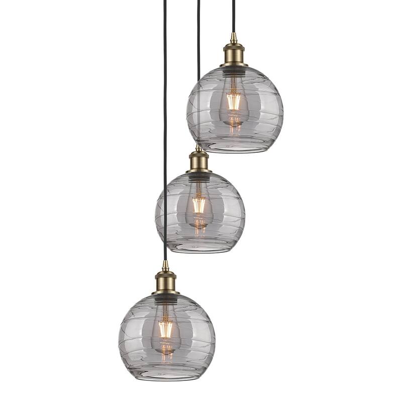 Innovations Lighting 113B-3P 30 15 Athens Deco Swirl Pendant Athens - Antique Brass / Light Smoke Deco Swirl