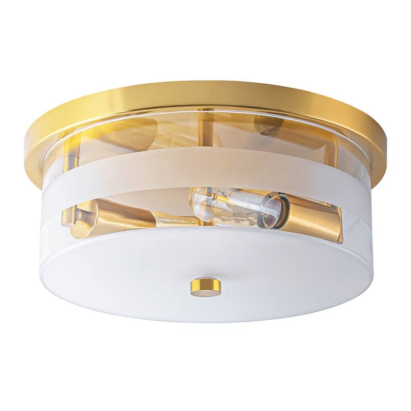 2-Light Modern Industrial Glass & Bronze Metal Ring Ceiling Light for Living Room - 2 Light