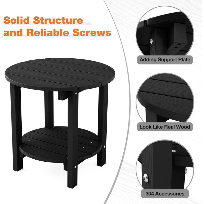 WINSOON All Weather HIPS Outdoor Side Table,Round Table Set Of 2
