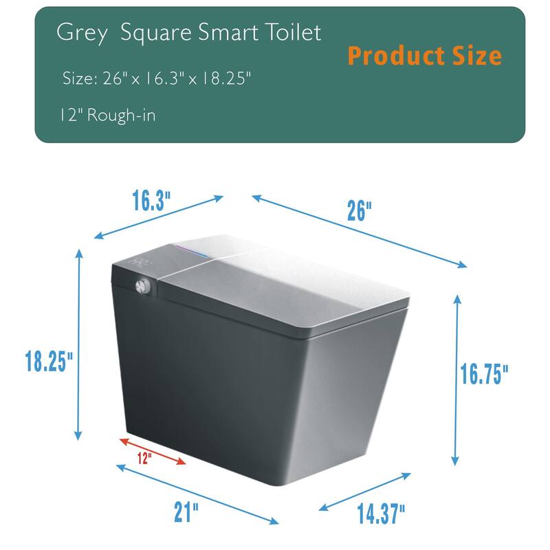 Square Smart Toilet with Built In Tank. Foot Sensor Lid. Auto Flush. Heated Bidet Seat. LED Display. Remote