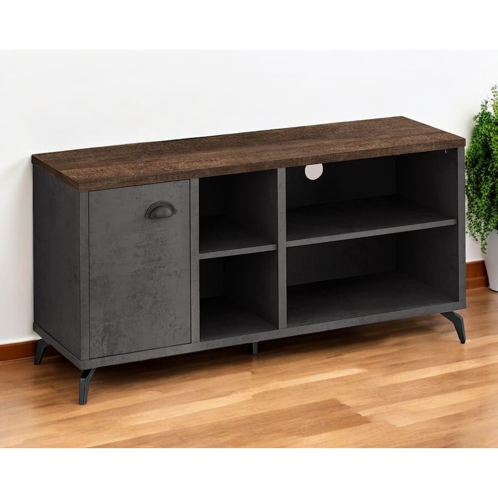 HomeRoots 47" Brown And Gray Distressed Reclaimed Wood Enclosed and Open Storage TV Stand - 47.25' X '23.75' X '15.5