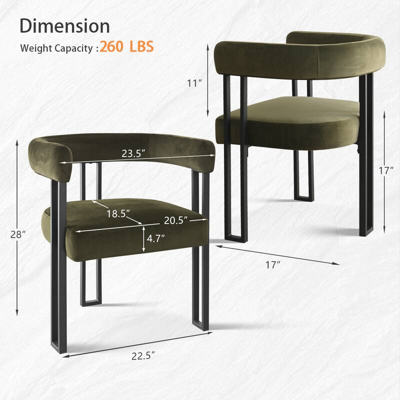 Modern Velvet Upholstered Dining Armchairs with Black Metal Legs (Set of 2/4/6)