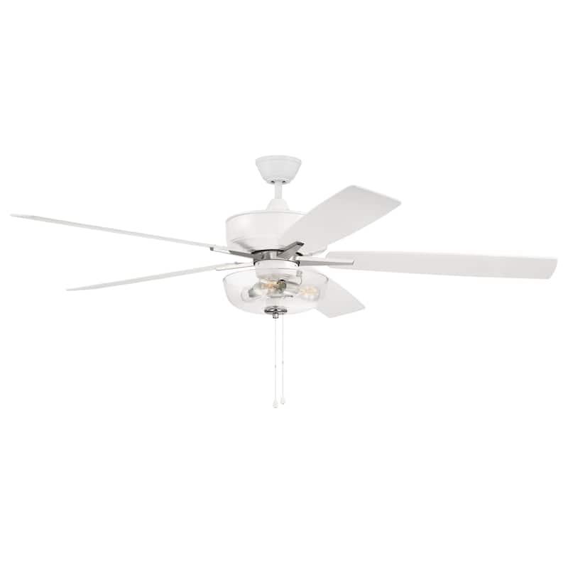 Craftmade S1015-60WWOK Super Pro 60" 5 Blade Indoor LED Ceiling Fan - White / Polished Nickel