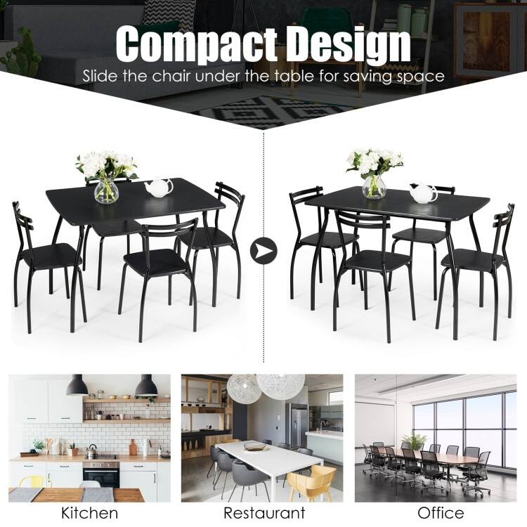 5 Pcs Dining Table Set with 4 Chairs - Black