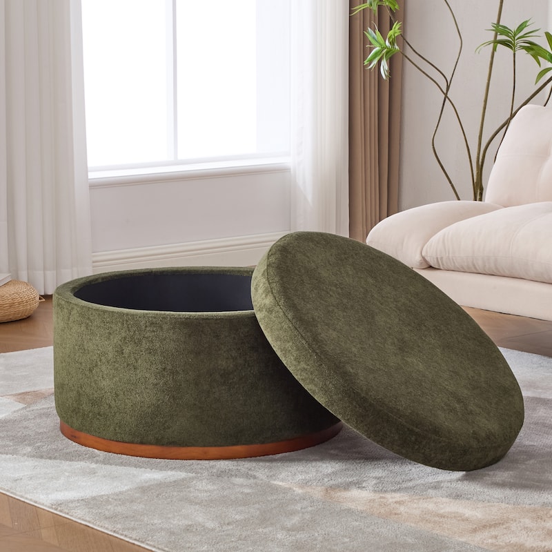 Christopher Knight Home - Rowan Modern Round Upholstered Storage Ottoman with Wood Base