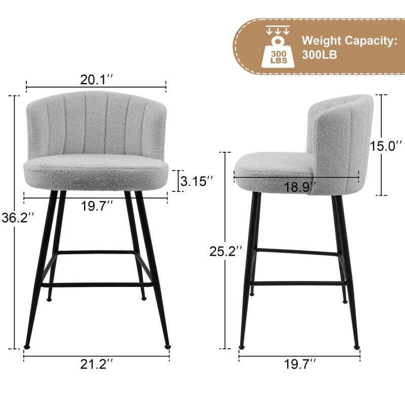 Upholstered Counter Height Barstools with Back Modern Chairs for Kitchen Island