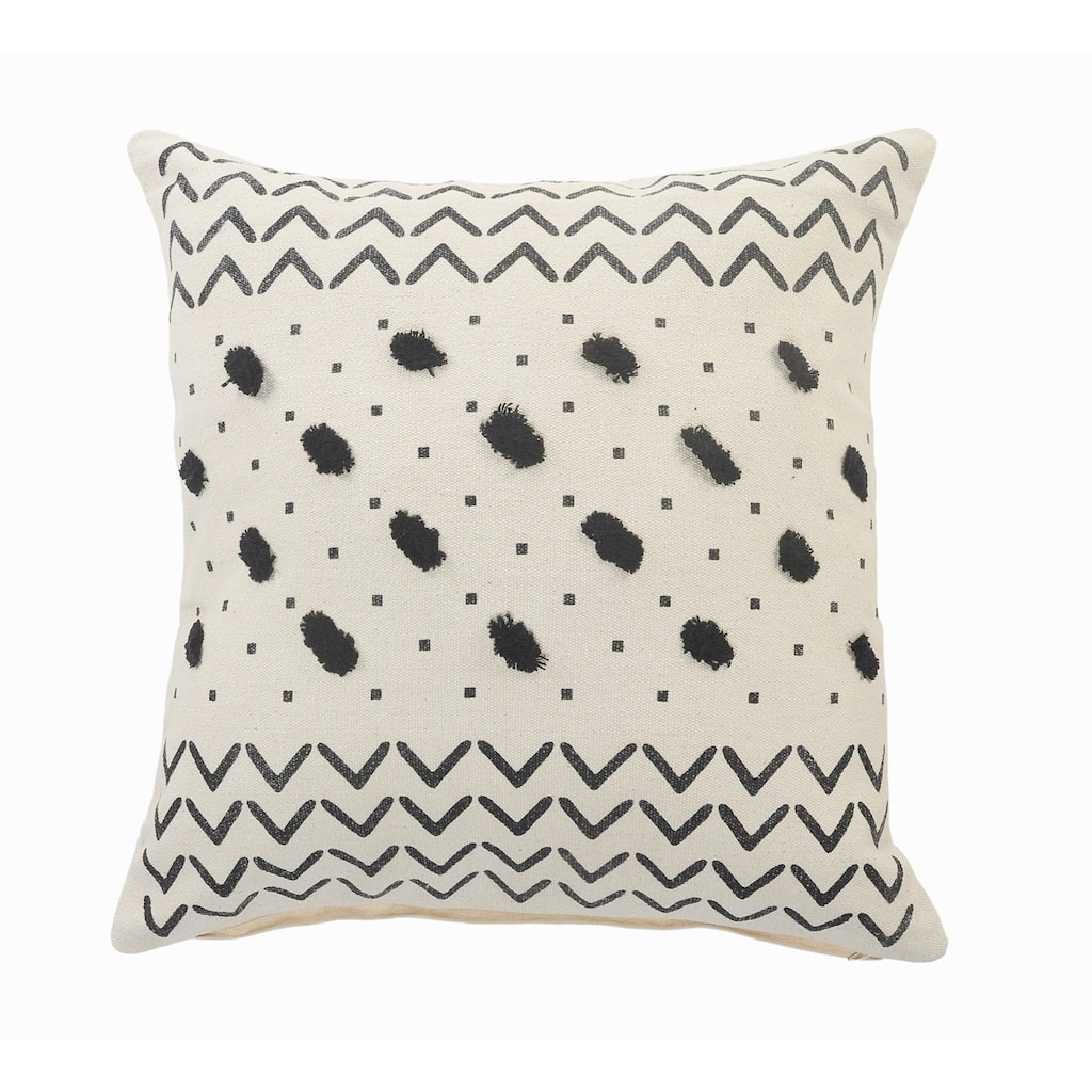HomeRoots 20" X 20" Cream And Black 100% Cotton Chevron Zippered Pillow