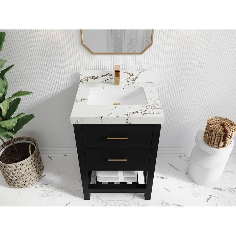 Willow Collections 24 x 22 Parker Single Bowl Sink Bathroom Vanity in White with Countertop - 24 in x 22 in