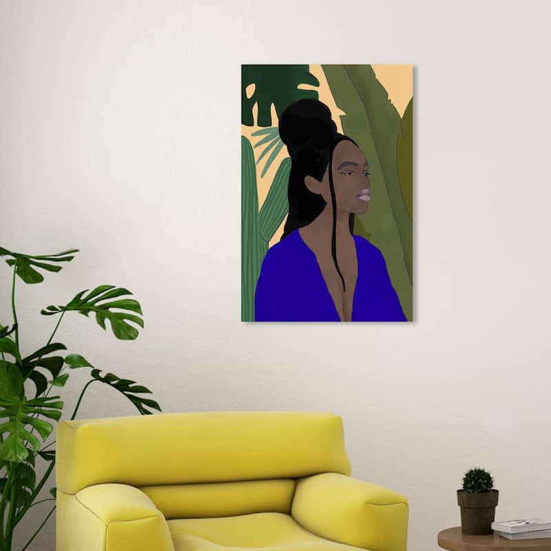 Wynwood Studio Canvas Fashion and Glam Caribbean Girl Purple and Neon Purple Modern & Contemporary Wall Art Canvas Print - 30 x 20