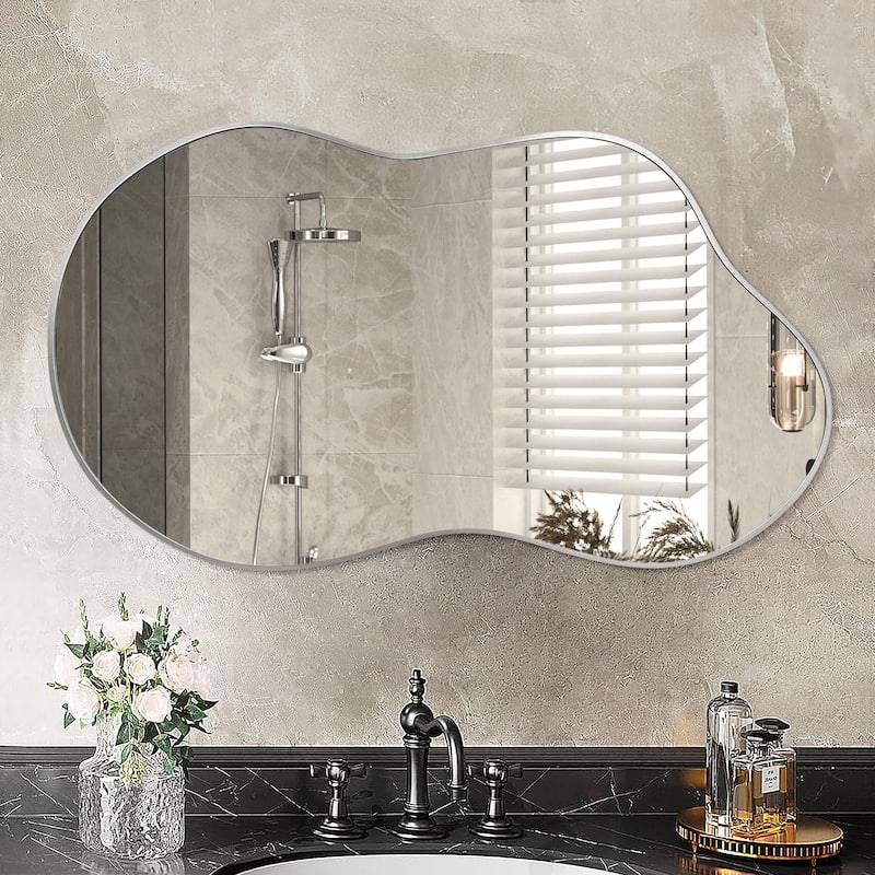 Irregular Wall Mirror Asymmetrical Decorative Wall Mirror - 24x36 - Silver