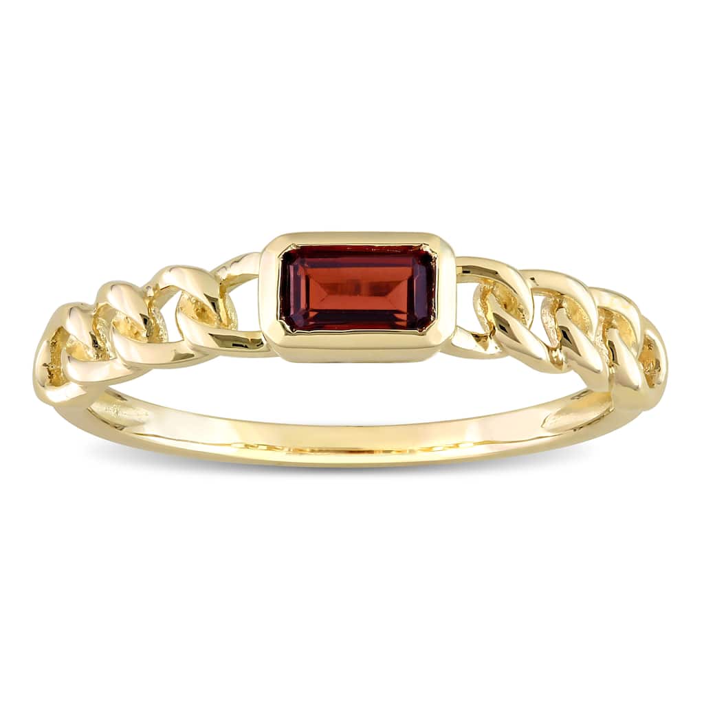 Miadora 10k Yellow Gold Garnet Stackable Link Ring