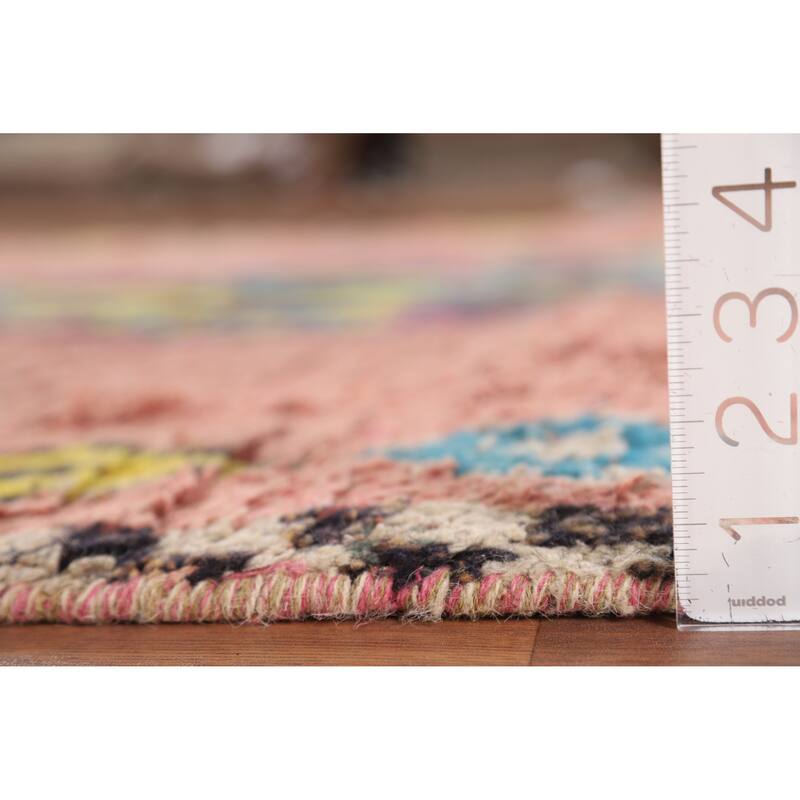 Pink Moroccan Oriental Area Rug Handmade Wool Carpet - 5'1" x 9'7"