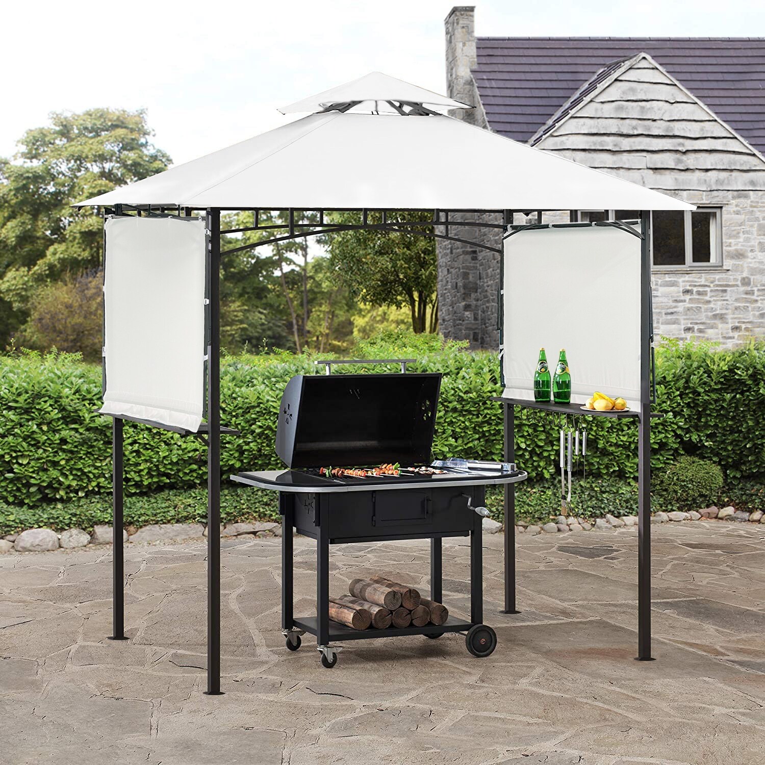 Nestfair  White 13 ft.W x 4.5ft.D Steel Double Tiered Patio Gazebo with Extendable Shades