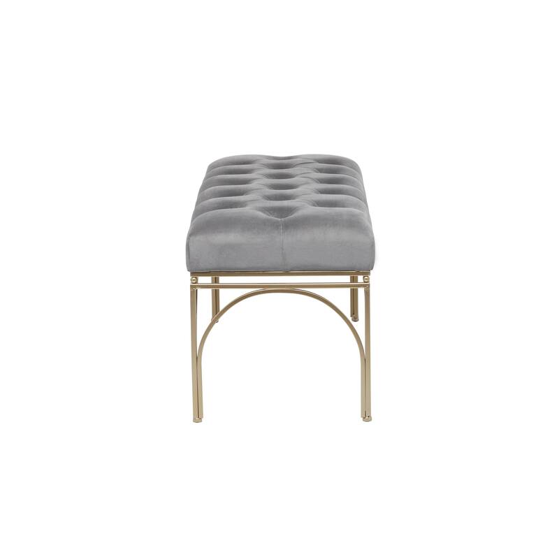 White, Black or Gray Velvet Tufted Home Bench with Gold Metal Legs