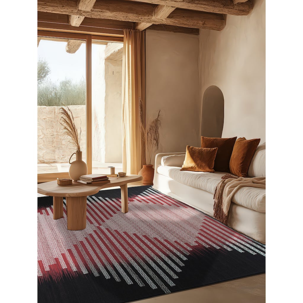 Hand-Knotted Wool Red/Black Modern Transitional Modern Flat Weave Rug