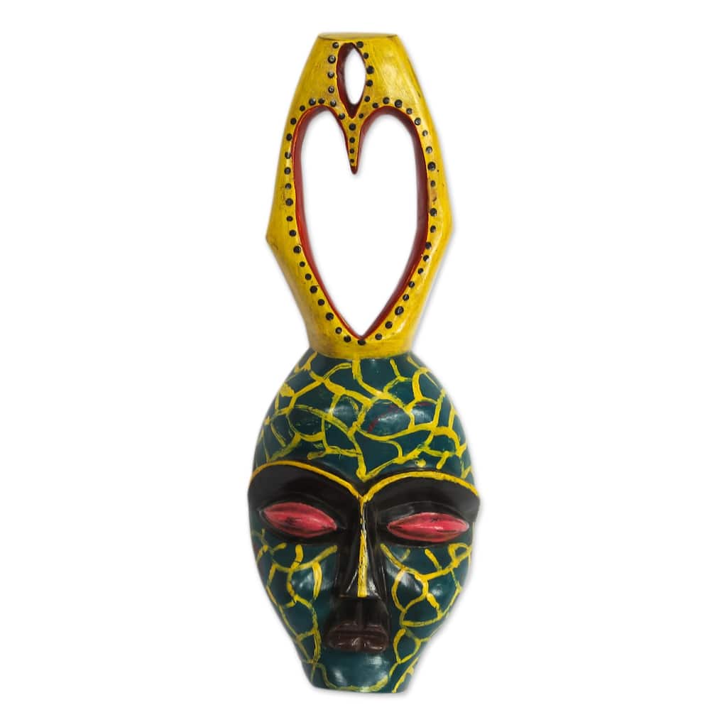 Novica Handmade Yellow Veins African Wood Mask