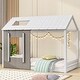 preview thumbnail 1 of 1, White Wooden Platform Bed Frame, Modern Twin Size House Bed Frame with Roof and Window, No Box Spring Needed White+Grey - Twin