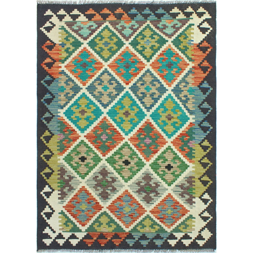 Flatweave Magdali Black/Ivory Rug - 3'4" x 4'11"