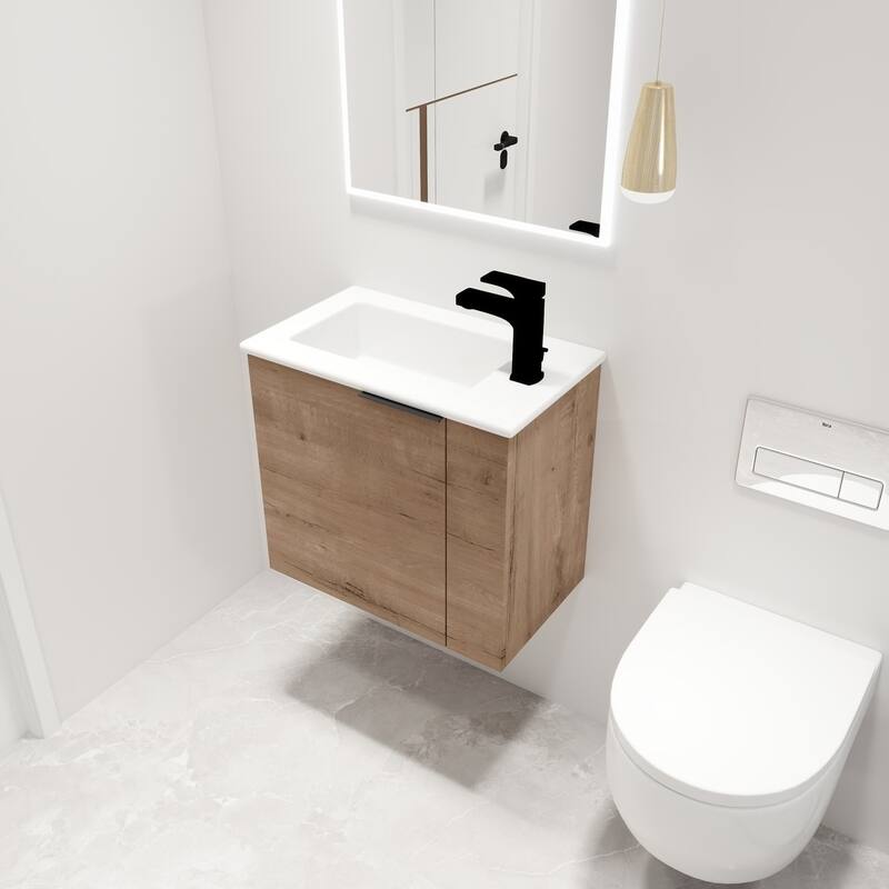 Malwee 22" Floating Bathroom Vanity, Mini Wall Mounted Bathroom Vanity, Single with Ceramic Top and Soft Close Door