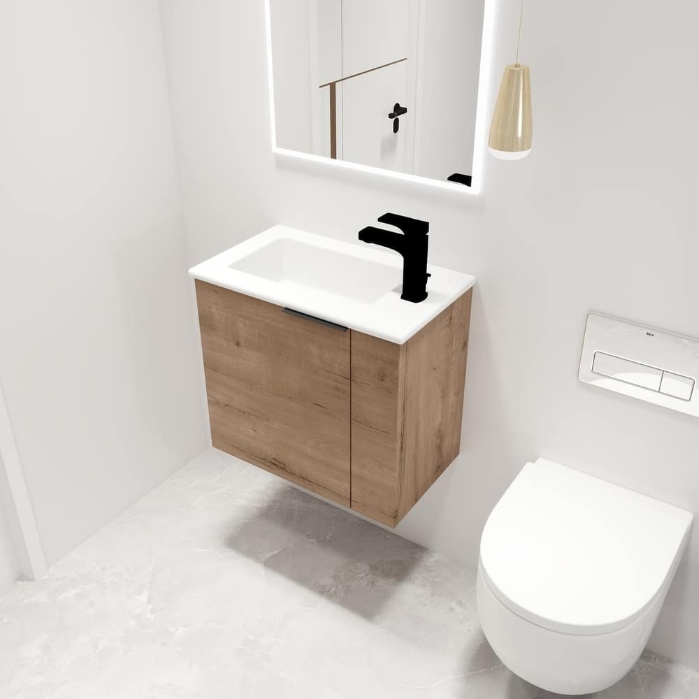 Malwee 22" Floating Bathroom Vanity, Mini Wall Mounted Bathroom Vanity, Single with Ceramic Top and Soft Close Door
