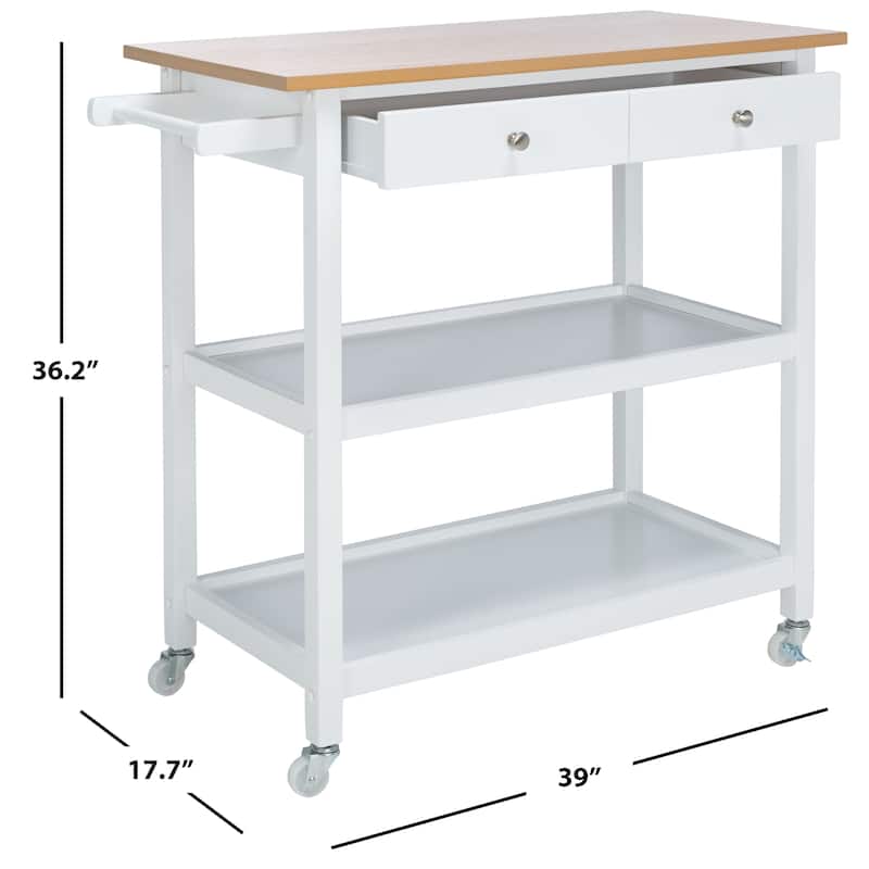 SAFAVIEH Cohyn 1-Drawer 2-Shelf Kitchen Bar Cart with Wheels - 39" W x 17.7" L x 36.2" H