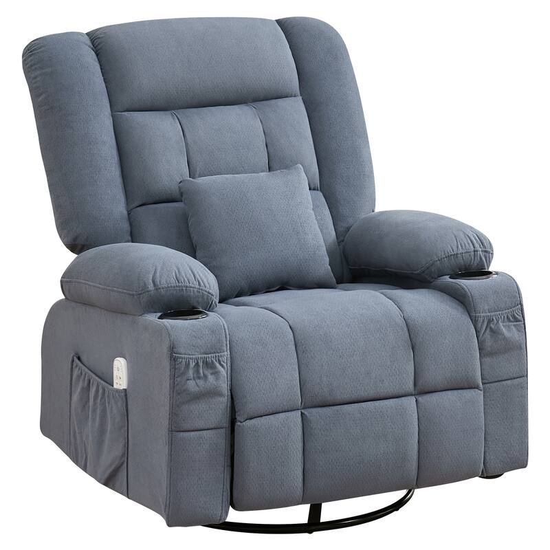 Oversized Swivel Recliner Chair with 4-Point 3D Kneading Massage and Heat, Single Sofa Chair with 2 Cup Holders & USB Port