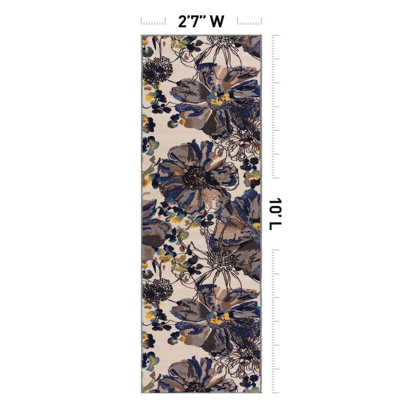 World Rug Gallery Modern Bright Flowers Non-Slip Area Rug Multi