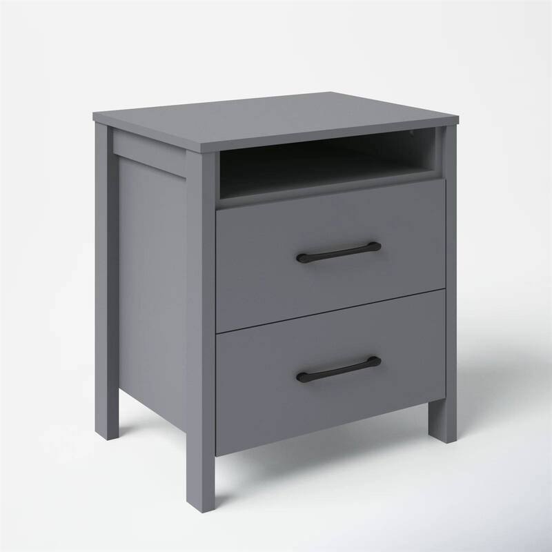 Modern 2-Drawer Bedside Table Nightstand with Shelf Wood Minimalist Bedroom Furniture