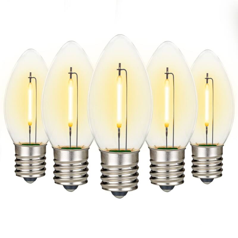 25 Pack C9 LED Outdoor Christmas Replacement Bulbs, Warm White, C9/E17 Base - Clear
