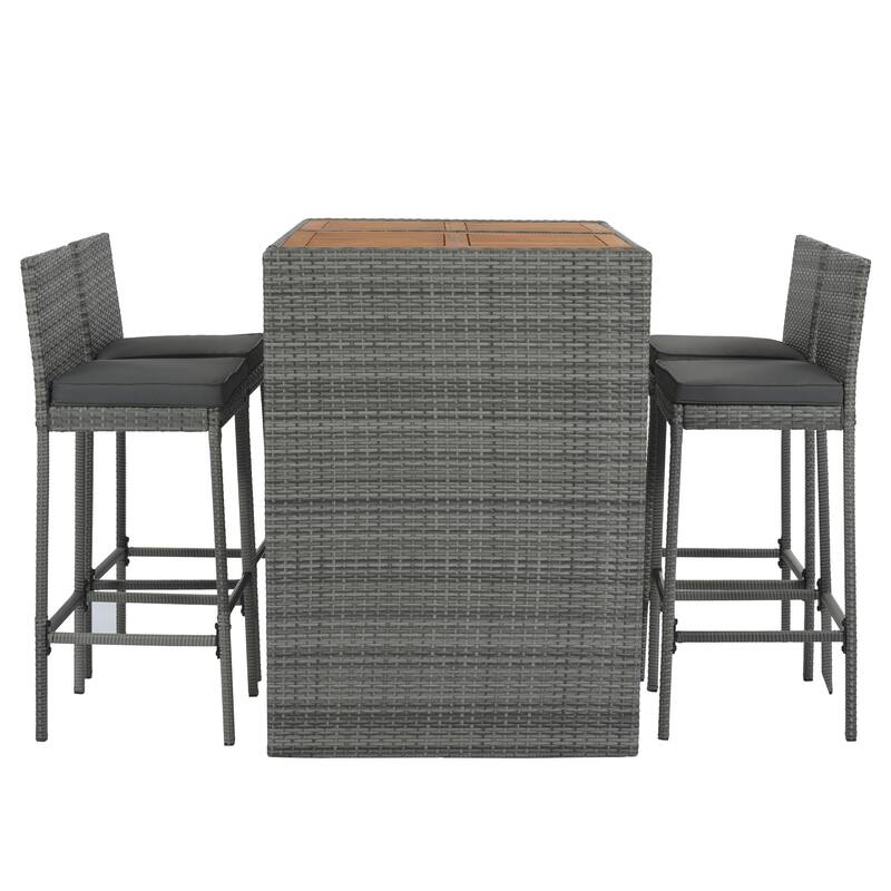 5 Pcs Outdoor Rattan Dining Table and Chairs Set, Patio Conversation Furniture Sets with Height Table and 4 Chairs