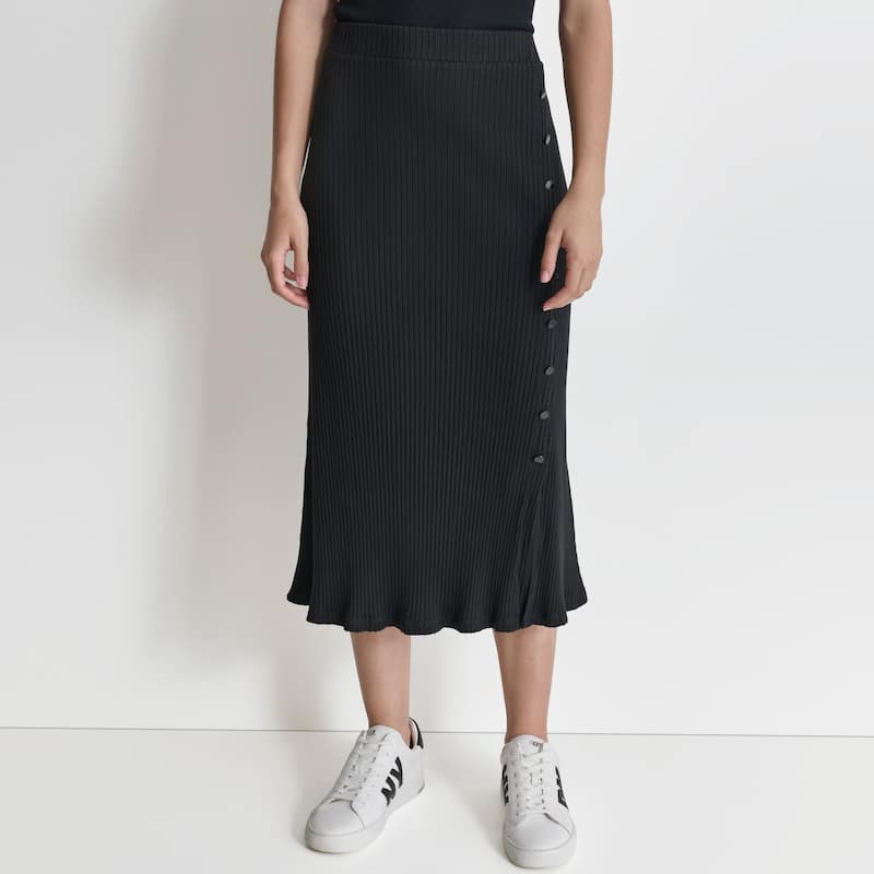 DKNY Rib Flare Stretch Cotton Skirt