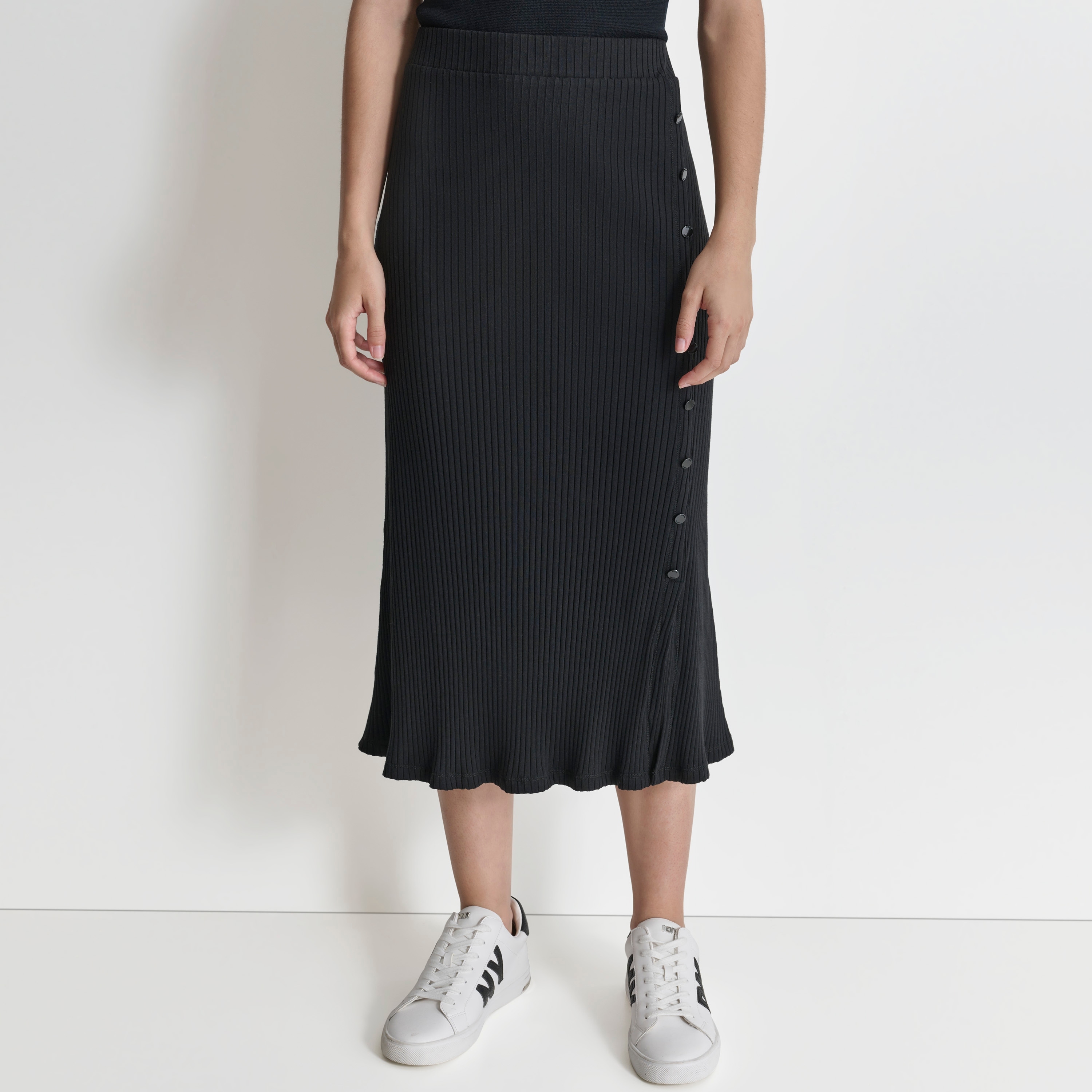 DKNY Rib Flare Stretch Cotton Skirt