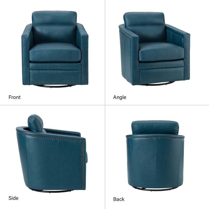Jorge 28.74" Wide Traditional Genuine Leather Swivel Chair with Removable Seat Cushion and No Assembly Needed