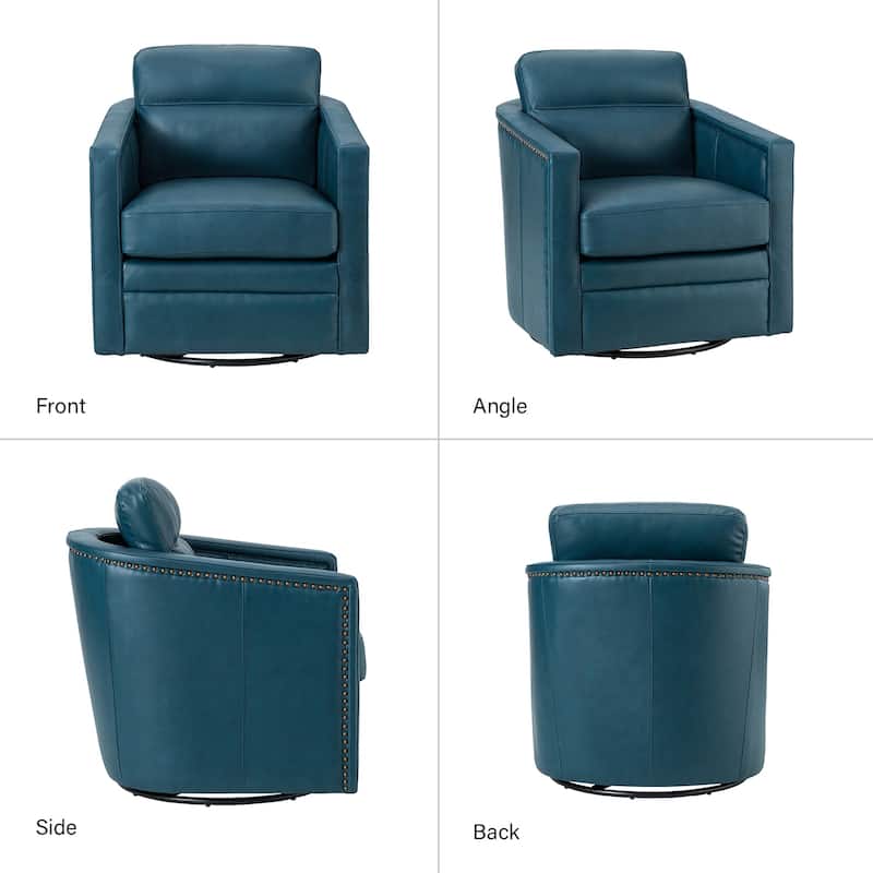 Jorge 28.74" Wide Traditional Genuine Leather Swivel Chair with Removable Seat Cushion and No Assembly Needed Set of 2