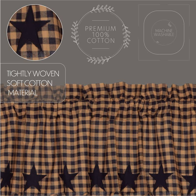 Primitive Kitchen Curtains VHC Star Prairie Swag Star Appliqued - Prairie Swag 36x36x18