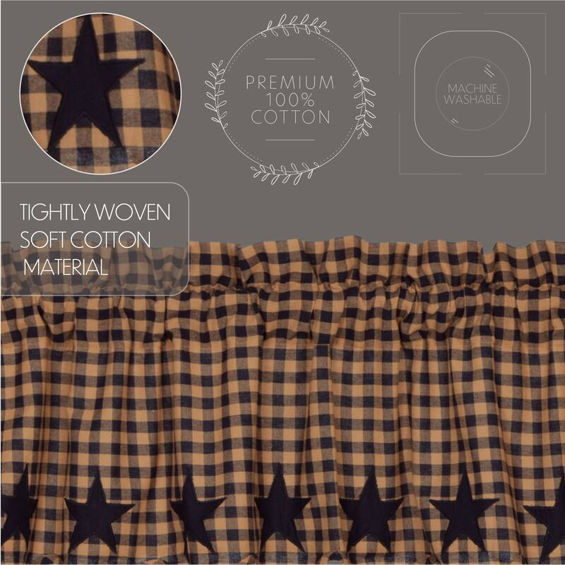 Primitive Kitchen Curtains VHC Star Valance Rod Pocket Cotton Star Appliqued