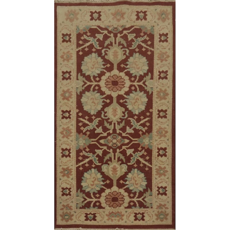 Hand Knotted Oriental 100% Wool Carpet Traditional All-Over Red Ziegler Area Rug - 3' 8'' X 2' 0''