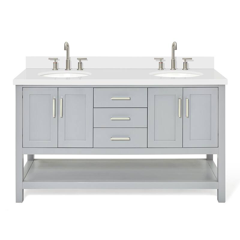 Ariel S061DWQOVO Magnolia 60" Free Standing Double Basin Vanity Set - Grey / Pure White Top - Ash Finish
