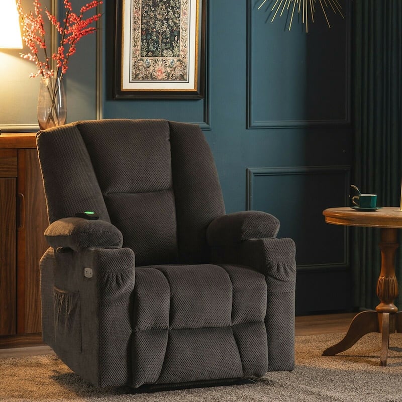 MCombo Electric Power Recliner Chair with Massage & Heat, Plush Fabric 8015