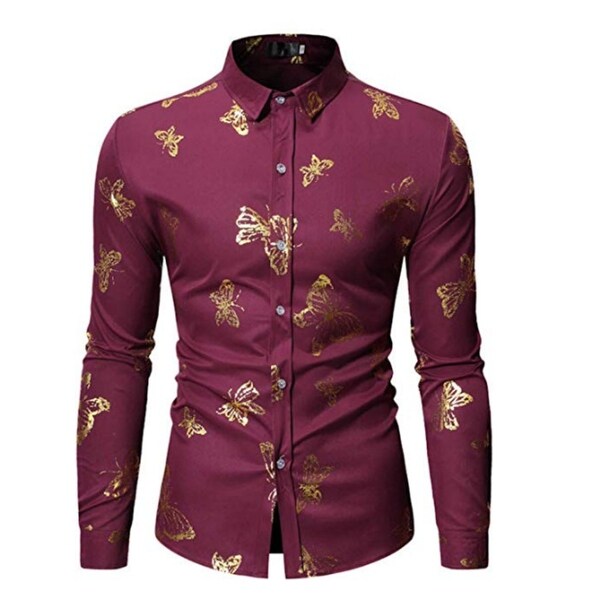 Men's Floral Dress Shirts Gold 