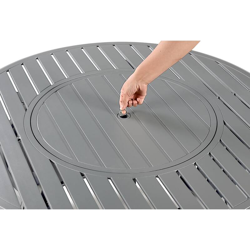 Aluminum Outdoor 44 in. Round Propane Fire Table, with Fire Beads, Lid ...